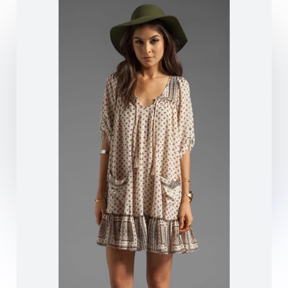 Free People Bohemian Beige Dress with Black Accents